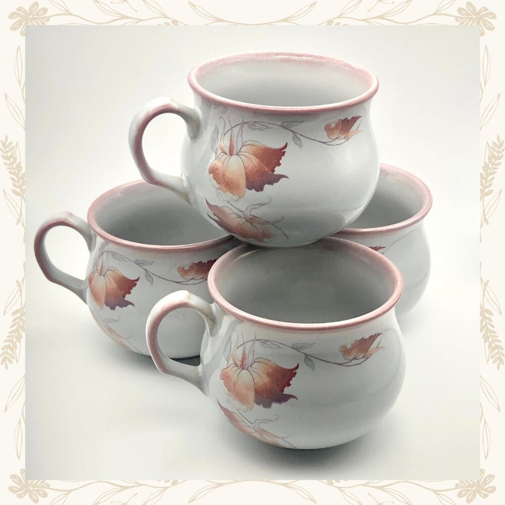 Vintage 1980s Denby Ironstone Pottery Tea Cups – Set of 4 ‘Twilight’ Pattern